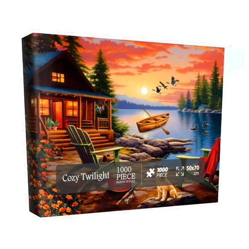 IdeaBazar Lake Camping Puzzles for Adults 1000 Pieces, Nature Fishing Landscape Jigsaw Puzzles, Dog Duck Scenic Sunset Puzzle House