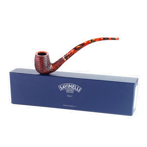 Savinelli Clark's Series - Handmade Collectible Italian Briar Wood Pipe, Bent Billiard Shaping, 6mm, Rusticated Finish