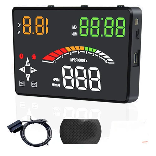 DAGOOD Head Up Display Car Universal OBDII & GPS Dual System, Dagood F1 Head-up Display 5.1inches, Speed, Engine RPM, OverSpeed Warning, Mileage Measurement, Water Temperature (F1)