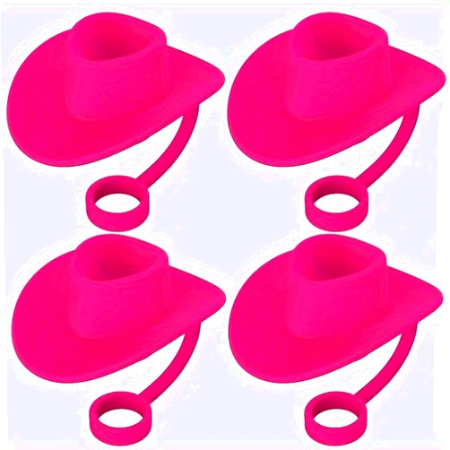Vrbort 4pcs Cowboy Hat Straw Tip Cover, Cute Cartoon Straw Cap, 10mm Silicone Western Style Straw Covers Cap, Compatible With Stanley Cups 30oz&40oz Tumbler (Rose red)