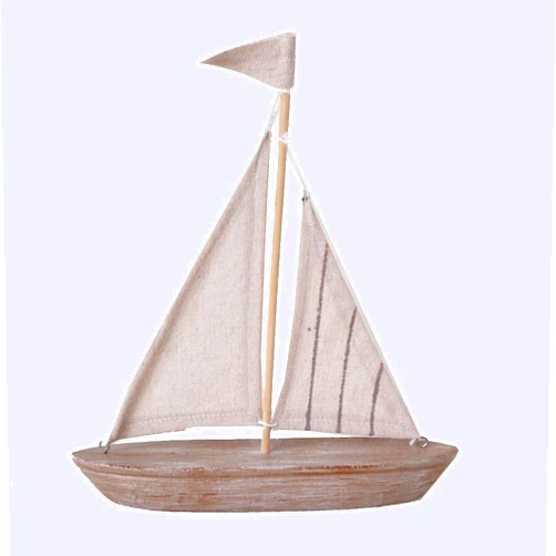 The Bridge Collection Neutral Wooden Sailboat Figurine - Small Tabletop Boat Decor with Striped Sail - Sailboat Table Top Figurine for Nautical, Coastal Decor