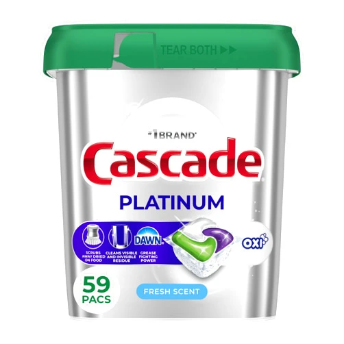 Cascade Platinum + Oxi Dishwasher Pods, Dishwasher Detergent, Dish Detergent Soap, Fresh, 59 Count