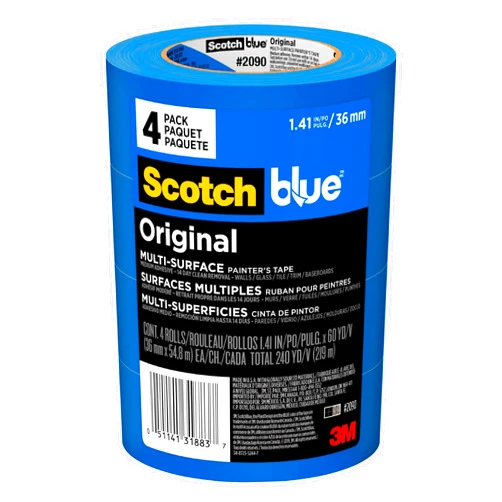 ScotchBlue Original Multi-Surface Painters Tape, 1.5 Inch Wide (1.41 In. x 60 Yds) 4 Rolls, Blue Paint Tape Protects Surfaces and Removes Easily, Masking Tape for Indoor and Outdoor Use (2090-36EP4)