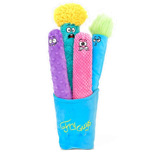 GURU Pet Fry Guy: 5 Piece Set - Medium - 4 Plush Dog Toys w/Holder, Squeaks & Crinkles, Fry Shape Characters, Durable Fabric, Chew-Fetch-Thrash-Play