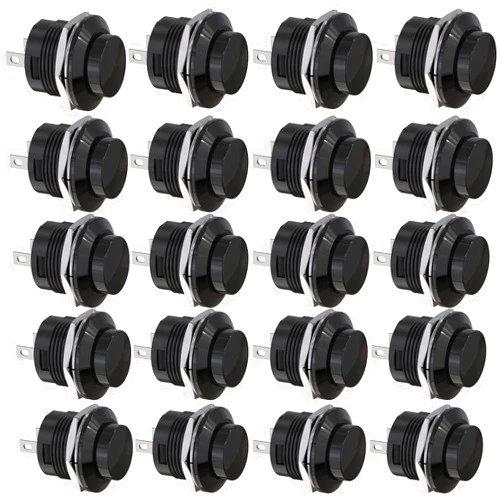 Clyxgs SPST Mini Push Button Switch AC250V/3A AC125V/6A with no Lock Momentary Push Button Switch Black Cap 20-Pack