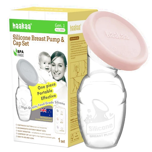 haakaa Manual Breast Pump Breastfeeding Pump with Food Grade Silicone Cap (Blush) 4oz/100ml