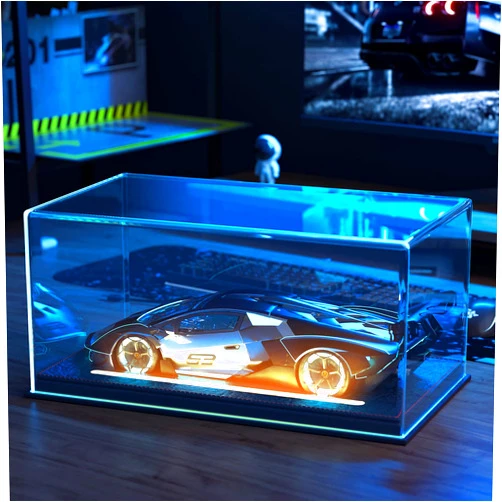 LVETOLS Lighted Display Case for 1/24 Scale Model Cars , No Assemble Show Case with Lights and Leather Base, Clear Acrylic Display Box for Cars Baseball Tennis Dust Proof UV Protection(11x6x5inch)