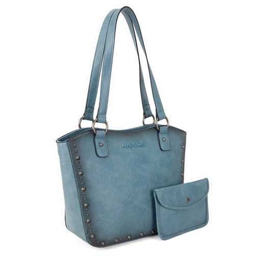 Montana West Rivets Studded Distressed Vintage Handbag for Women with Wallet Set