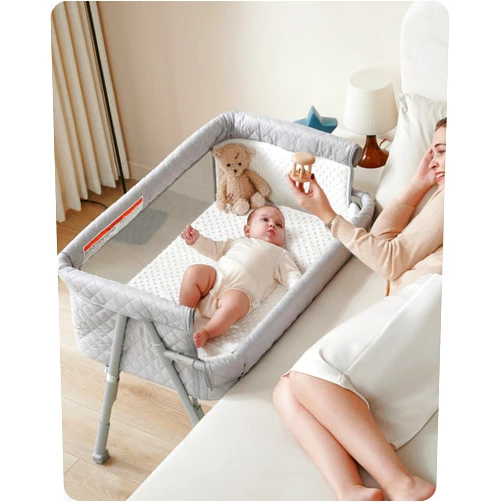 AirClub Bassinet Bedside Sleeper, Baby Crib for Newborn, Baby Bassinets Bedside Sleeper with 4 Auto-Lock & Adjustable Height, Breathable Mesh & Mattress, Bedside Bassinet
