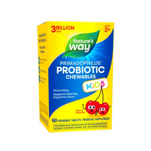 Nature's Way Primadophilus Probiotic Kids - Once Daily Probiotic - 3 Billion CFU - Children's Probiotic for Digestive Flora Support* - Cherry Flavored - 60 Chewables