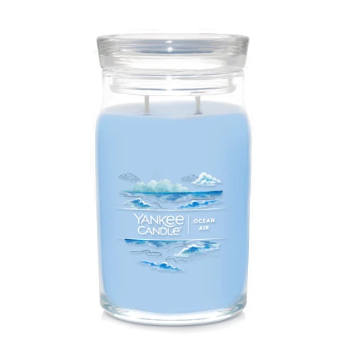 Yankee Candle Ocean Air Scented, Signature 20oz Large Jar 2-Wick Candle, Over 60 Hours of Burn Time
