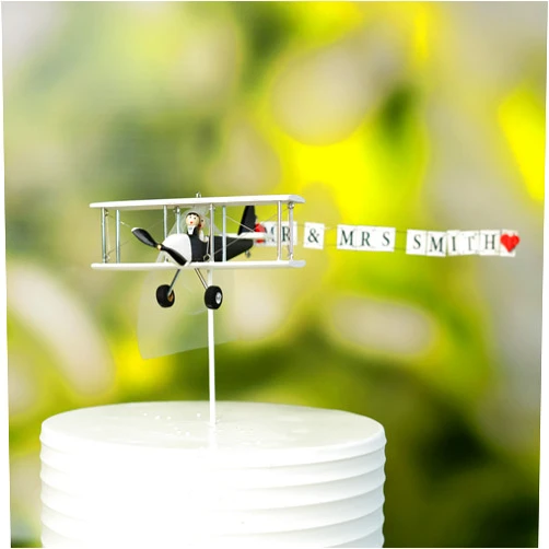 Cape fish cards & souvenirs Airplane Wedding Cake Topper with Custom banner Mr. & Mrs. Cute unique honeymoon figurines at the helm of the plane
