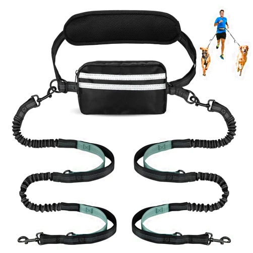 Yicostar Hands Free Dog Leash with Pouch, Double Leash for Two Dogs, Retractable Bungee with Double Padded Handles, Dog Waist Leash for Dog Walking, Running Leash for Dogs, Dog Walking Accessories