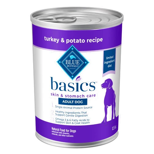 Blue Buffalo Basics Grain-Free Adult Wet Dog Food, Skin & Stomach Care, Limited Ingredient Diet, Turkey Recipe, 12.5-oz Can, 12 Count