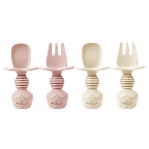 PandaEar 4 Pack Silicone Baby Spoons Forks Feeding Set, Toddler Utensils Baby Led Weaning Supplies, First Stage Baby Spoon Self Feeding 6 Months Old Baby Essentials