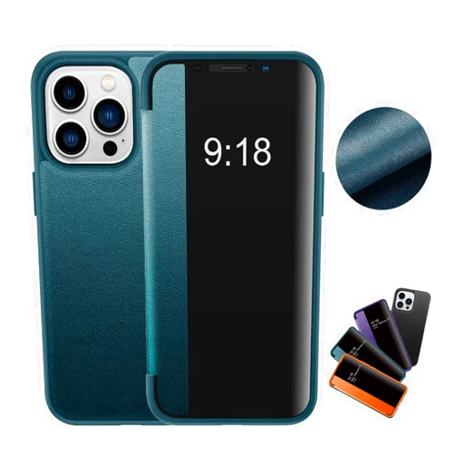 IJPQIJ Business Series View Window Flip Folio Leather Case Cover for iPhone 14/13/12/11 Series (Green,for 12)