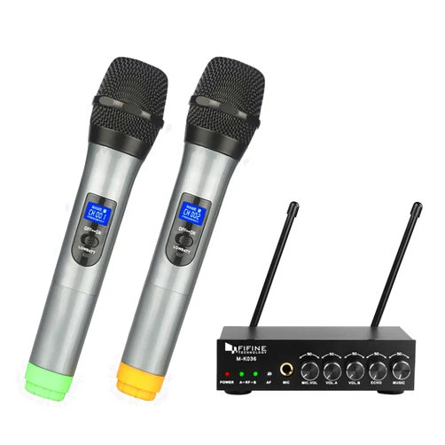 Fifine UHF Dual Channel Wireless Handheld Microphone, Easy-to-use Karaoke Wireless Microphone System-K036