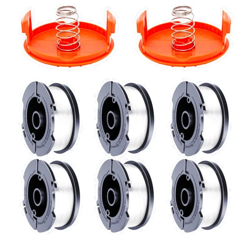 Hechuang AF-100 Weed Eater Spool 6+2 Pack 30ft 0.065'' Line String Trimmer Replacement Spool for Black+Decker AF+100 String Trimmers, (6 Replacement Spool, 2 Trimmer Cap, 2 Pack Spring)
