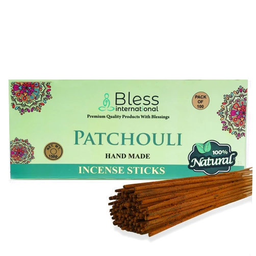 Bless International Bless-Patchouli-Incense-Sticks 100%-Natural-Handmade-Hand-Dipped Organic-Chemicals-Free for-Purification-Relaxation-Positivity-Yoga-Meditation The-Best-Woods-Scent (100 Sticks (150GM))