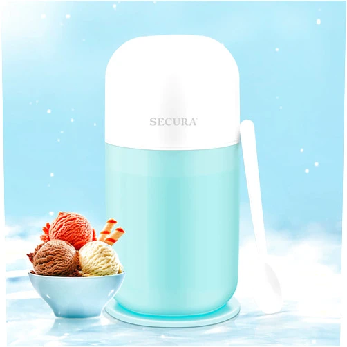 Secura Ice Cream Maker Mini Electric Ice Cream Machine for Quick Homemade Gelato, Sorbet, Frozen Yogurt with Mixing Spoon & Recipe Book, BPA-free, 0.4qt Aqua