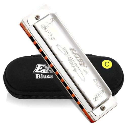 East top Harmonica Key of C 10 Holes 20 Tones 008K Blues Diatonic Mouth Organ Harmonica with Silver Cover, Deluxe Harmonica C For Adults, Professionals and Students as gift
