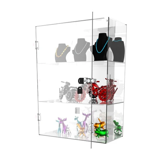 BSRTOP Clear Acrylic Countertop Display Case: 3-Tier Showcase with Lock Key&mirror - detachable display cabinet Suitable for Figures Rock Collectibles(11.8x5.9x15.7 inch)