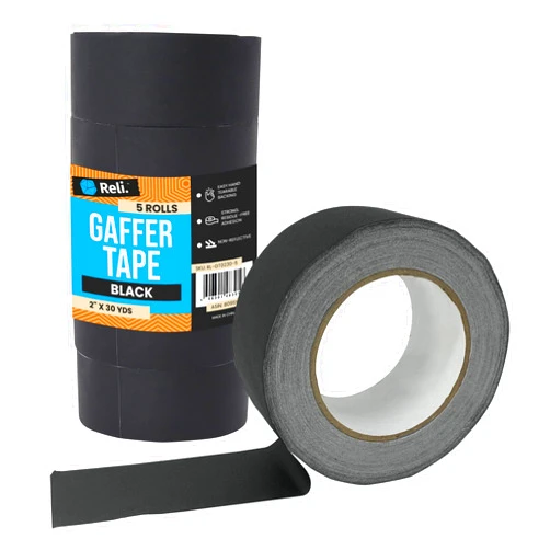 Reli. Gaffers Tape, Black | 5 Rolls Bulk | 2