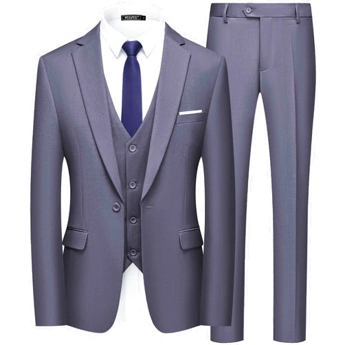 WULFUL Men’s Slim Fit Suit One Button 3-Piece Blazer Dress Business Wedding Party Jacket Vest & Pant