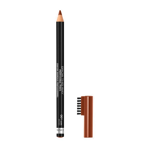 Rimmel London Brow This Way Professional Eyebrow Pencil, Long-Wearing, Highly-Pigmented, Built-In Brush, 001, Dark Brown, 0.05oz