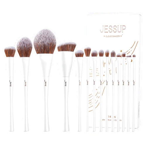 Jessup Makeup Brushes Set 14pcs Make up Brushes Premium Synthetic Foundation Concealer Blush Contour Powder Eye Shadow Blending Brush, Pearl White T343