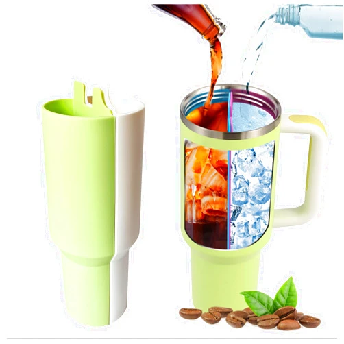 Holylofty Stanley Cup 2 in 1 Drink Separator Silicone Liner, Reusable Stanley Cup Splitter Compatible with Stanley Cup 40 oz, Perfect for Office, Party, Cinema and Outdoor Picnic (White and Light Green)