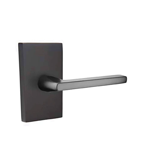 Emtek Passage Set, Modern Rectangular Rosette, Helios Lever, Flat Black, LH