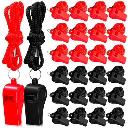 Flutesan Plastic Whistles with Lanyard Sports Loud Crisp Sound Whistles Bulk for Coach Referees Training Emergency