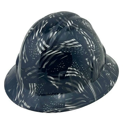 Texas America Safety Company Texas America Safety Full Brim Hydro Dipped Patriotic Pyramex Polycarbonate Hard Hat with 4-Point Ratchet Suspension and Tote, Construction Hard Hat, ANSI Type 1 Safety Helmet