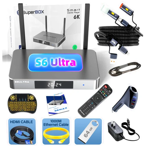 Generic 2025 Latest S6 Ultra Bundle TV Box, 8K Ultra HD with Built-in Voice Control System, Android Smart TV Box Includes Voice Remote & Detailed Setup Guide, Android 12, 4GB RAM, 128GB Storage