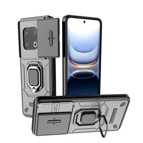 Kukoufey Compatible with Vivo iQOO 13 5G Bracket Shell,with Slide Camera Lens Cover Compatible with Vivo iQOO 13 5G V2408A Case Black