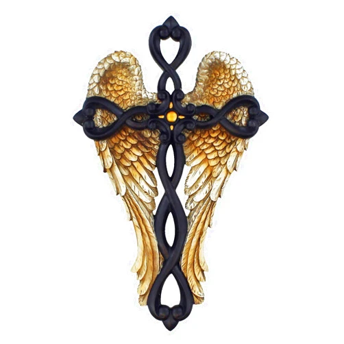 Top Brass Angel Wings Wall Cross - Jesus Spiritual Art Sculpture