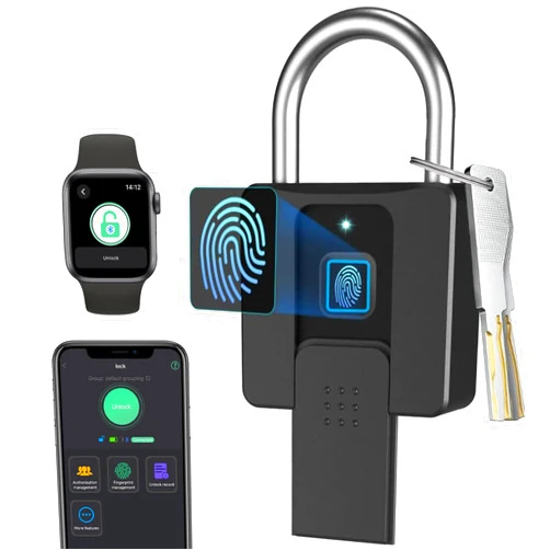 ELinkSmart Key Padlock with Fingerprint Bluetooth App eLinkSmart Combination Lock: Large Padlock for Truck Gate Footlocker Gym Locker Outdoor ​Waterproof Heavy Duty Support iOS Watch