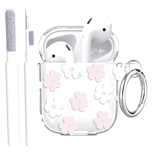 Frylaa for Airpods case clear,Cute Floral Clear Case for Airpod 2/1 case,Soft TPU Shockproof Accessories Case with Keychain and Cleaning Kit for AirPods Charging Case 2&1 for Women Girls-Clear