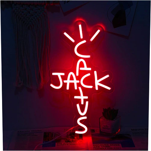 Jesalah Cactus Jack Neon Sign Red Words Neon Light Sign Wall Art Neon Light For Rap Talking West Coast Light Up Hanging Sign For bedroom Home Bar Pub Party Decor USB Sign