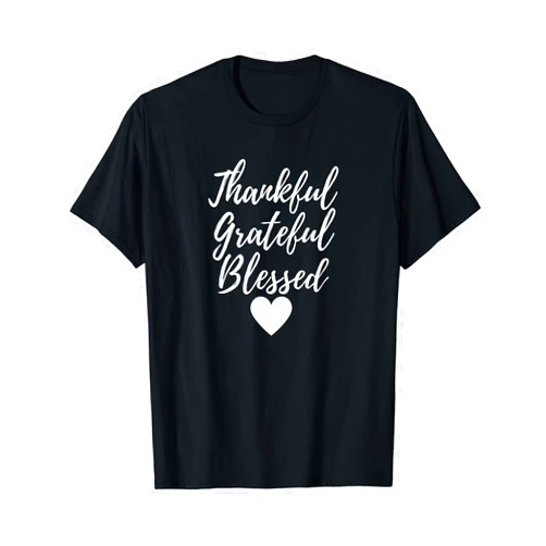 Violet's Visions Thankful Grateful Blessed Script T-Shirt T-Shirt
