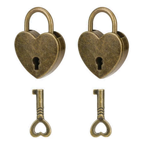Mozeat Lens 2Pack Mini Bronze Antique Heart Shaped Padlock with Key, Small Metal Vintage Heart Shape Padlock Archaize Style Heart Shaped Lock for Diary Book Padlock, Jewelry Box, Storage Box, Suitcase, Handbag