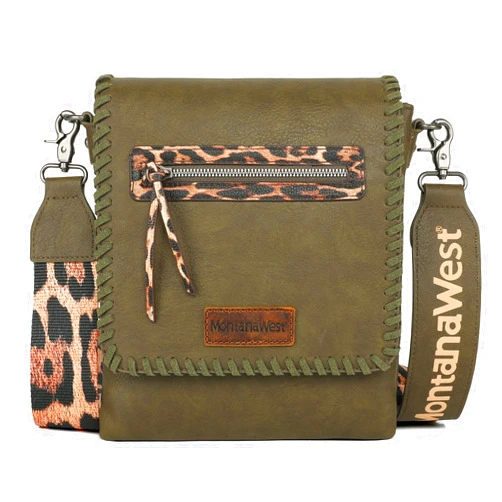 Montana West Crossbody Bags for Women with Dual Compartments Western Cross Body Purse with Leopard Print Guitar Strap