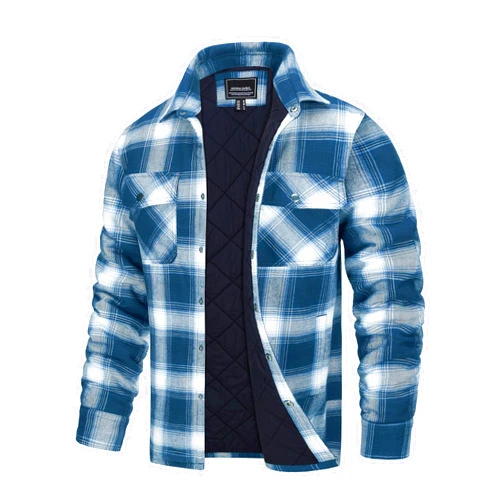 TACVASEN Men's Flannel Shirt Jacket Quilted Lined Long Sleeve Button Down Shirts Jacket