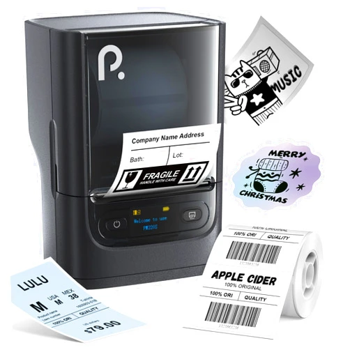 POLONO PM220S Label Maker Machine with Tape, 2 Inch Bluethooth Portable Thermal Label Printer for Small Business, Office, Home, Address, Logo Label, Sticker Printer for Phone/Tablet/PC, Black