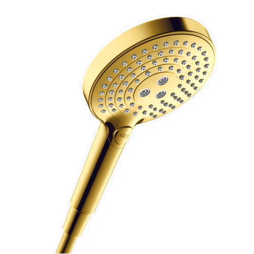 AXOR ShowerSolutions 5-inch Modern Handheld Shower Head 3-Spray PowderRain, Full and Massage in Polished Gold Optic, 26053991