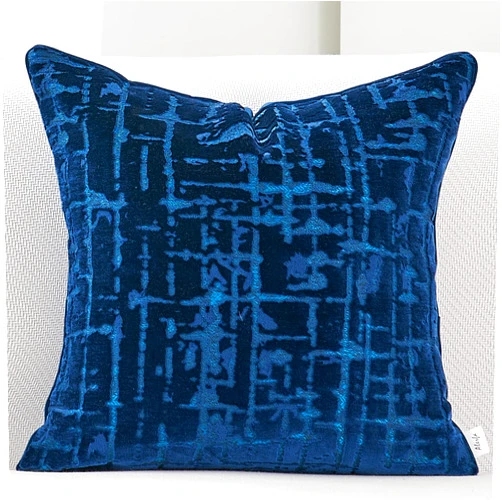 Alerfa Square Geometrical Plaid Striped Cut Velvet Throw Pillow Cover 20x20 Inch Luxury Modern Decorative Accent Pillow Cover for Couch Living Room Bedroom, Blue