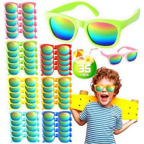 Duckura 35 Pack Kids Sunglasses Bulk Party Favors for Kids 3-8, 80s Style Neon Sunglasses with UV400 Protection, Goody Bag Stuffers Pool Party Favors Decorations Birthday Gifts for Boys & Girls