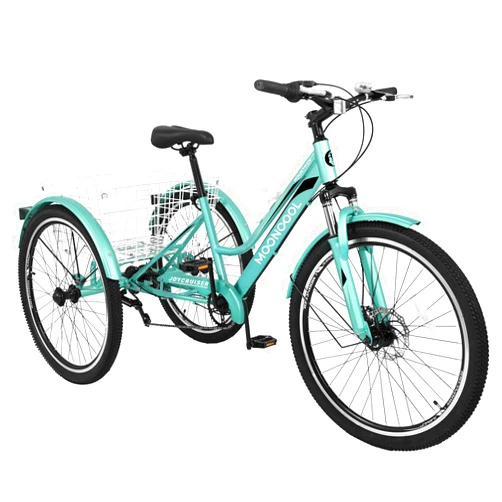 MOPHOTO Mountain Tricycle for Adults, 3 Wheeled 7-Speed Mountain Tricycle 24 inch 26 inch Men's Women's Tricycles Cruiser Bike Featuring Disc Brakes, Cargo Basket