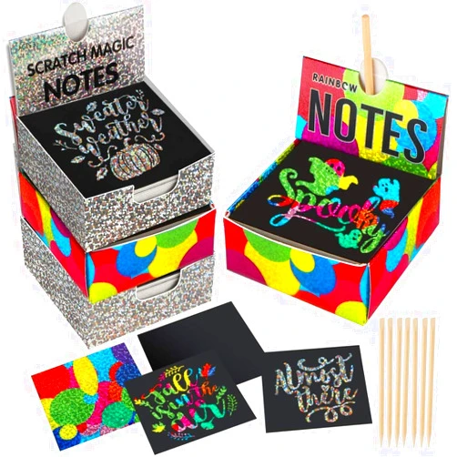 Mocoosy 400 Sheets Mini Holographic Scratch Art Notes for Kids, Glitter Rainbow Scratch Off Paper Arts Crafts Magic Scratch Note Cards Party Favor Supplies Christmas Birthday Gifts for Girls Boys